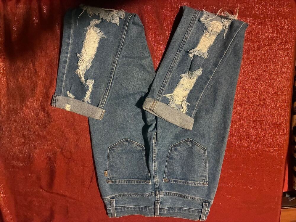 Vibrant Miu Jeans Womens W25 Ripped Distressed Mom Cuffed High Rise Blue